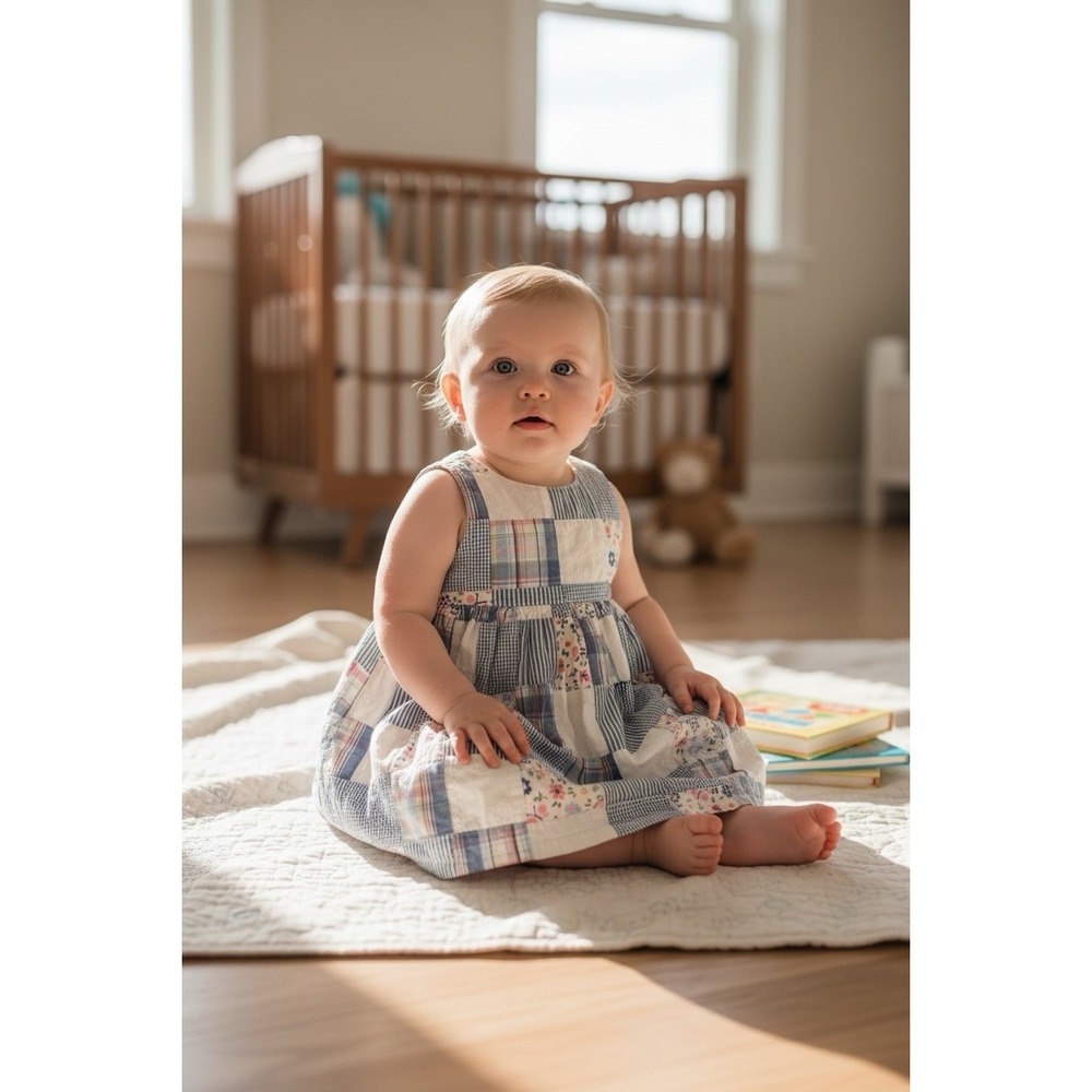 Vintage GAP Baby Girls Patchwork Sundress Pink Green Cotton 6–12 Months 2009 VGC